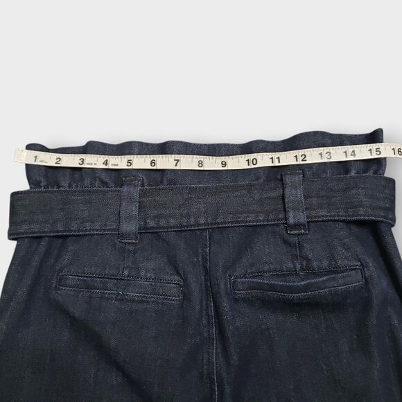 Express Paperbag Cropped Wide Leg Super High Rise Jeans Sz 6 Belted Dark Wash - Picture 11 of 15
